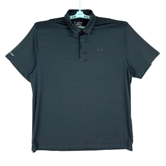 Under Armour Men's Stripe Polo Shirt Size 2XL Loose Fit Black/Gray Short Sleeve - Picture 1 of 8